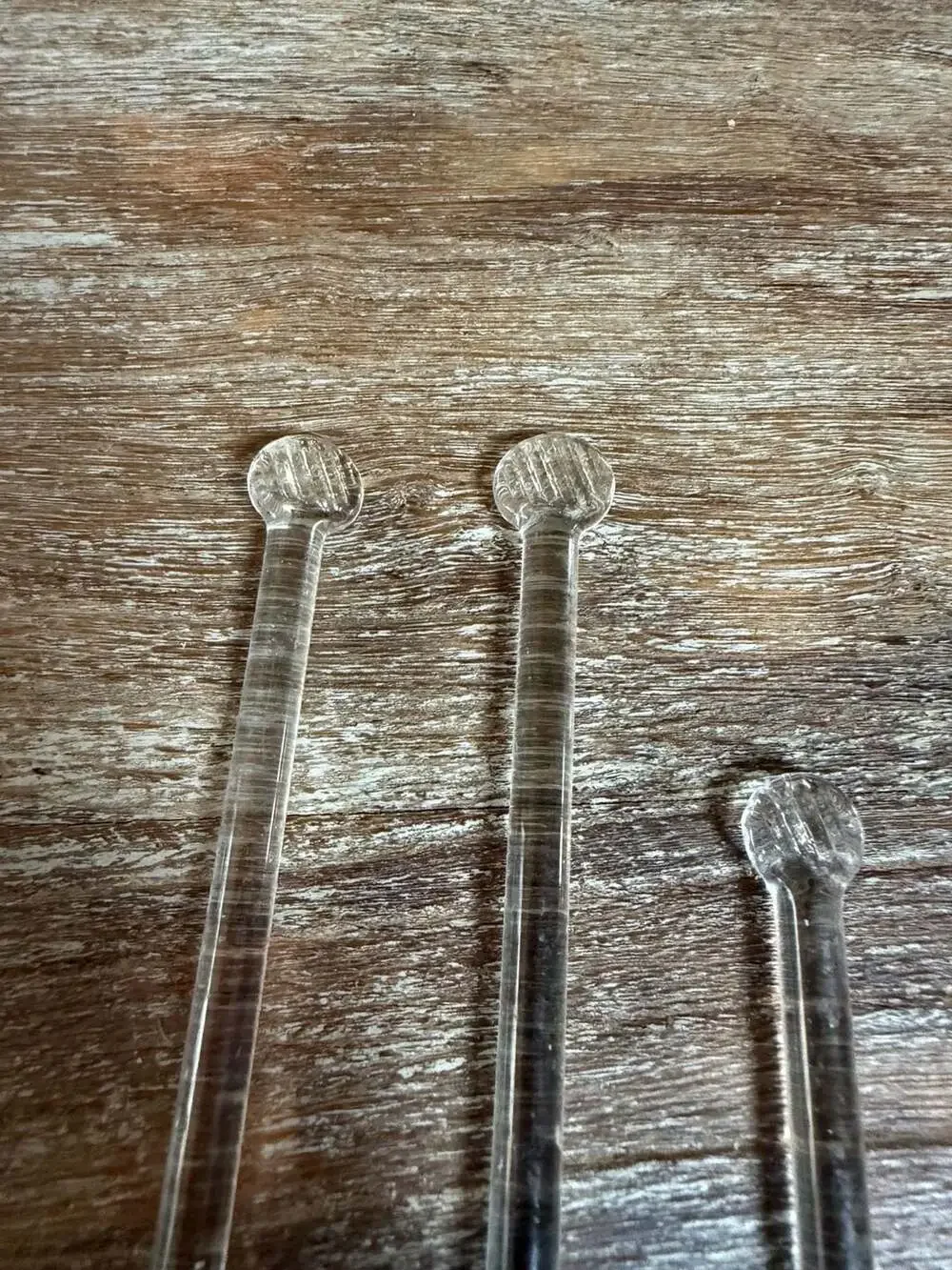 Set of 3 Vintage Clear Glass Cocktail Swizzle Stir Sticks